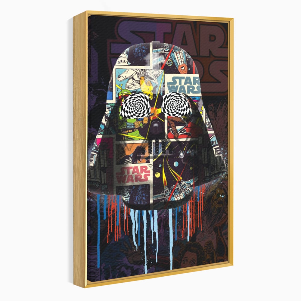 Tablou canvas cu tablou canvas cu darth vader din star wars, in rama de aluminiu auriu